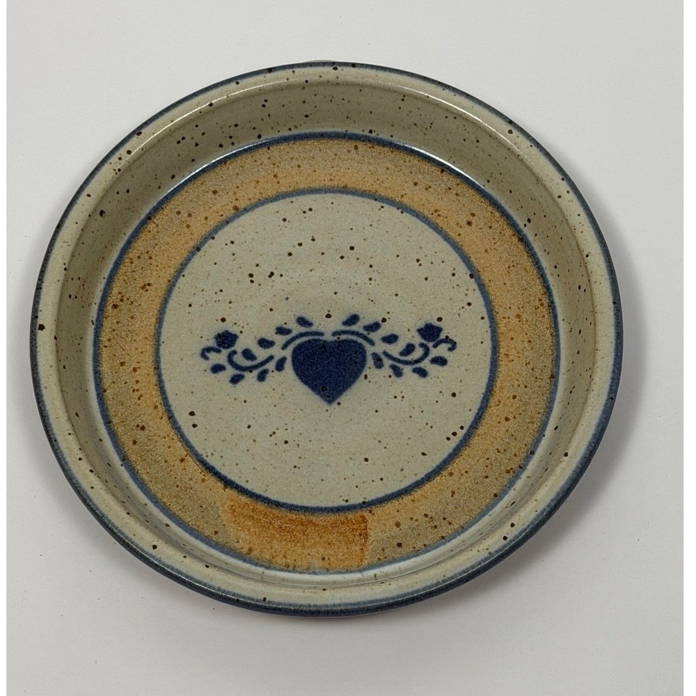 Pottery Speckled Stoneware Plate Trivet – 11" Handcrafted Heart Design, Signed
